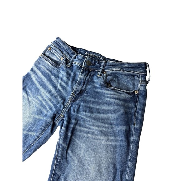 American Eagle AirFlex Skinny Jeans Whiskered Light Wash 30x30 Stretch Denim - Picture 2 of 9